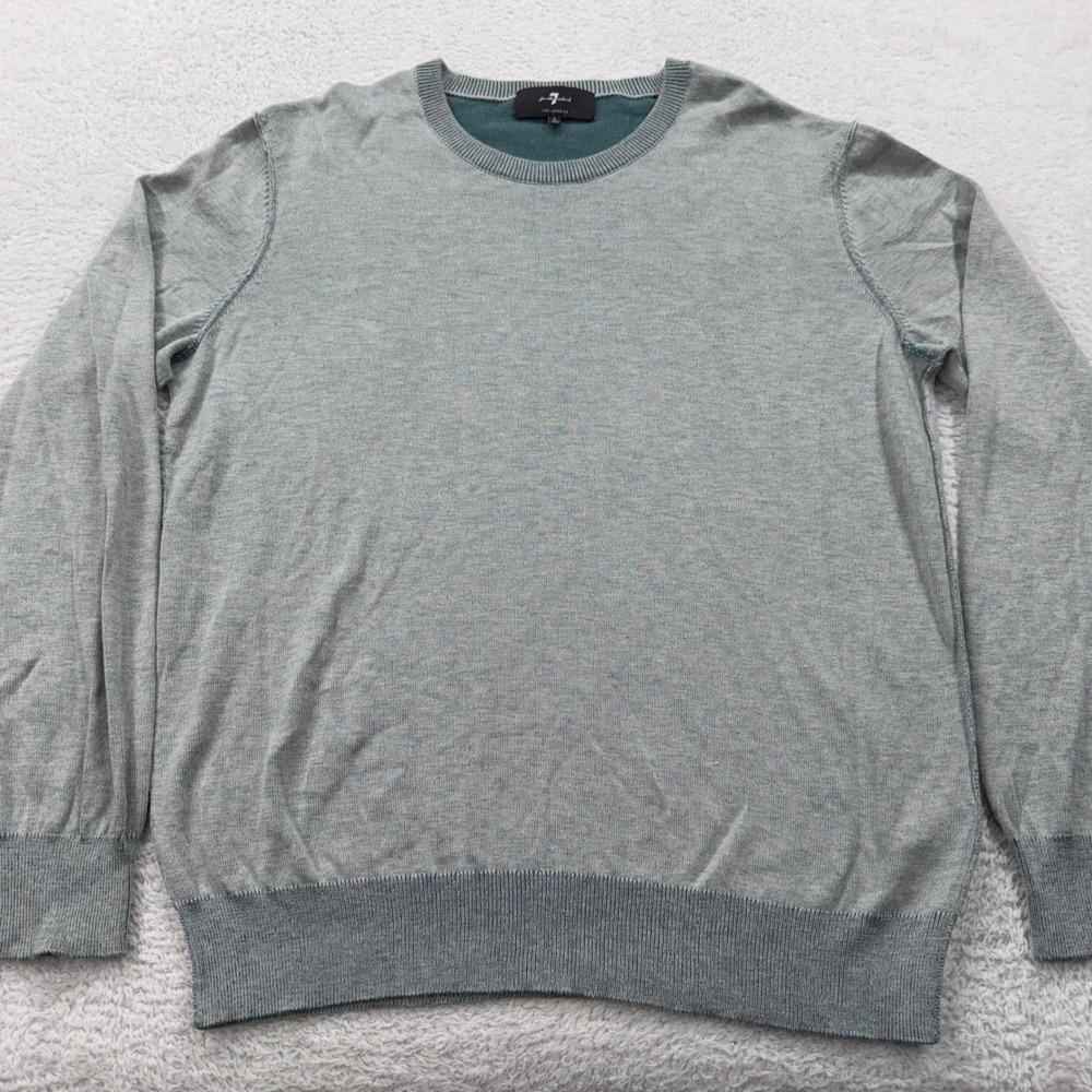 7 For All Mankind Mens Crewneck Sweater‎ L Light Blue Wool Blend Long Sleeve
